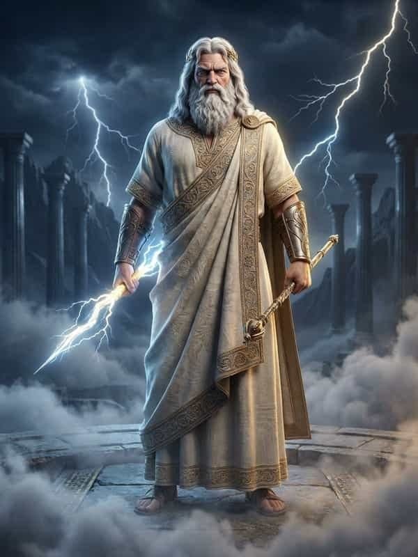 Zeus character portrait. Thunderous God-King of Olympus