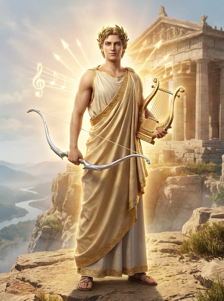 Apollo character portrait. God of the Silver Bow, the Lyre, and the Delphic Oracle