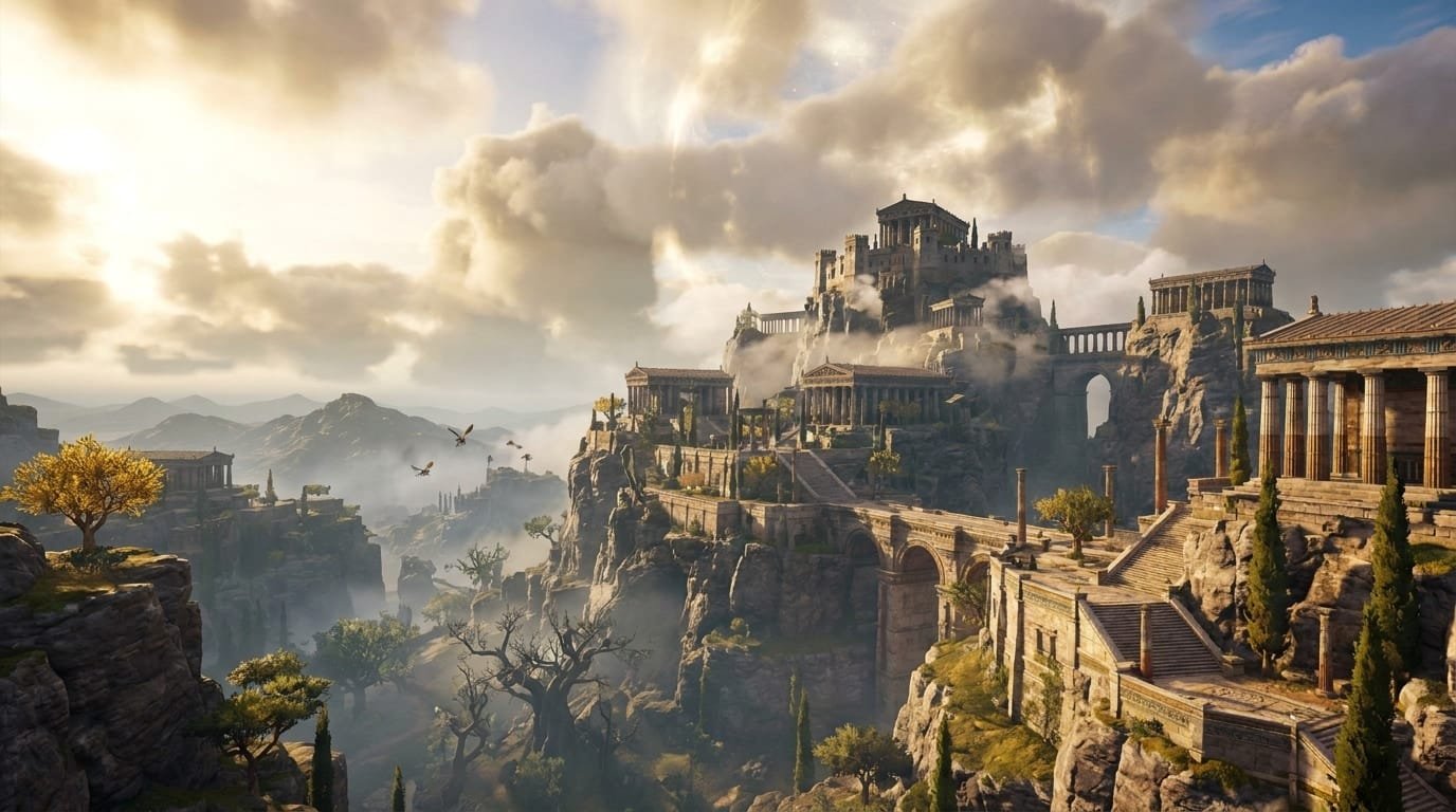 Olympus place image. Olympus is the home of the Olympian gods in Greek mythology and the sacred mountain of the new divine order established by Zeus. In the stories, it is the high place where the gods gather, deliberate, and feast, as well as the central seat challenged by hostile powers such as the Titans, the Giants, and Typhon.