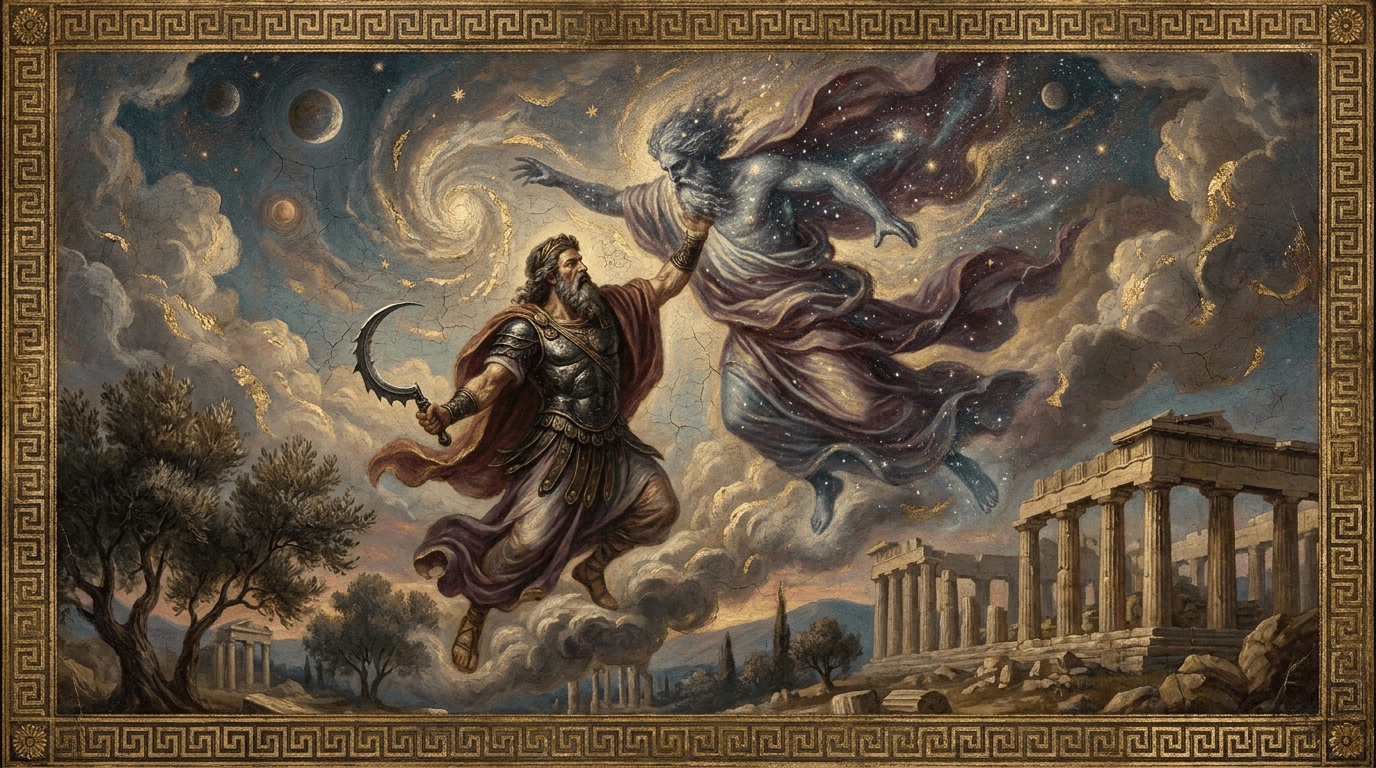Cronus Overthrows Uranus story artwork. Among the earliest gods, Gaia the earth brought forth Uranus the sky, and with him she bore many mighty children: the Titans,...